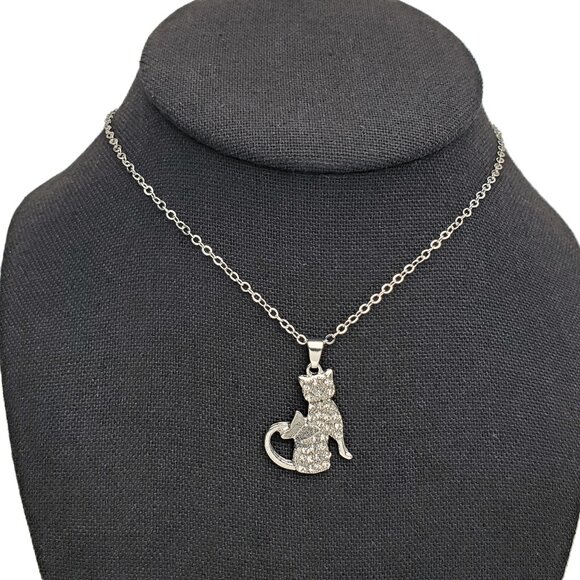 14K White Gold Womens 1ct Diamond Kitty Cat Pendant Necklace 14 K Silver Jewelry